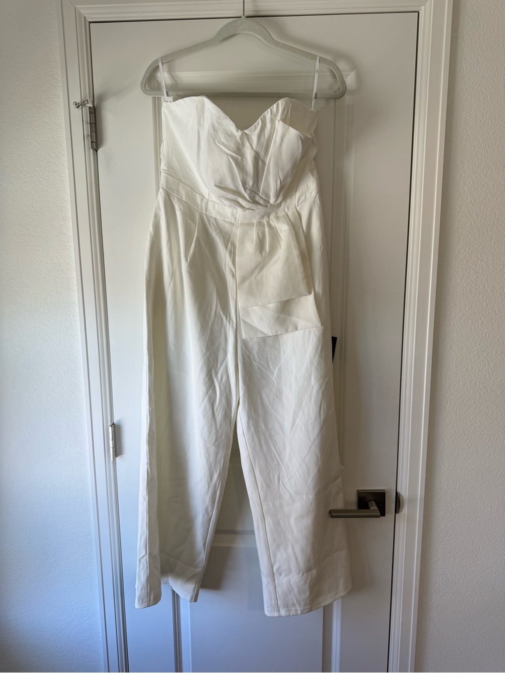 Lulu's White Strapless Wide-Leg Jumpsuit